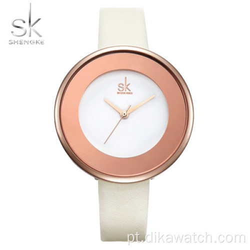 SHENGKE novos relógios femininos com fivela com pulseira de couro 38 mm Relógio grande marca de topo simples Reloj Mujer Dial Quartz Relógios femininos de luxo